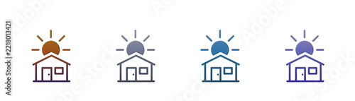 House icon set with sun symbol for real estate and solar energy design
