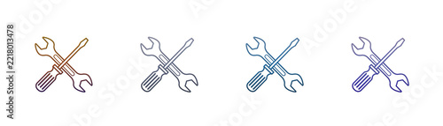 Wrench and Screwdriver Crossed Tools Icon Set with Colorful Gradient Line
