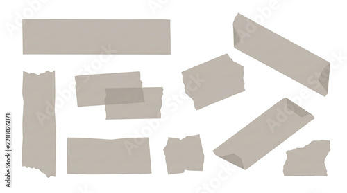 Various pieces of grey adhesive tape in different shapes and sizes isolated on transparent background