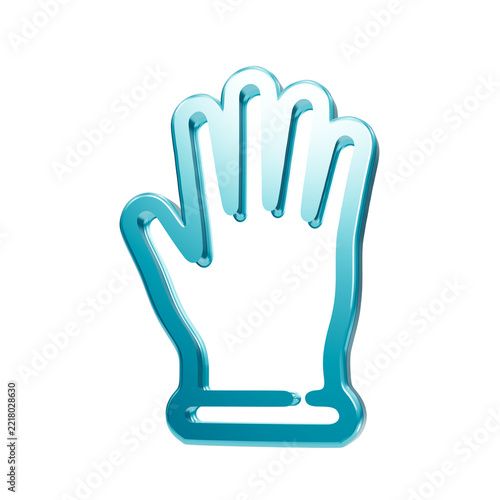 Glossy cyan 3D hand glove icon isolated on black background