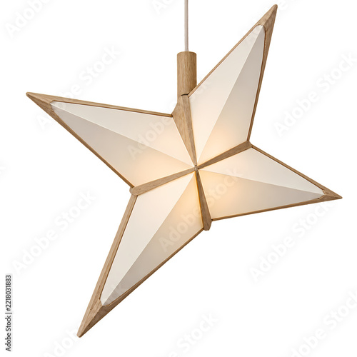 Paper Star Lamp with Natural Wood Accents for Winter