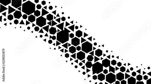 Abstract wave pattern with black hexagons and triangles