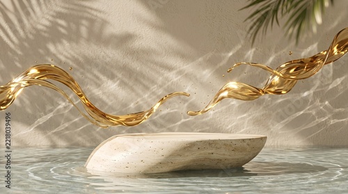 Organic Travertine & Floating Liquid Gold (Top-Selling Product Display)