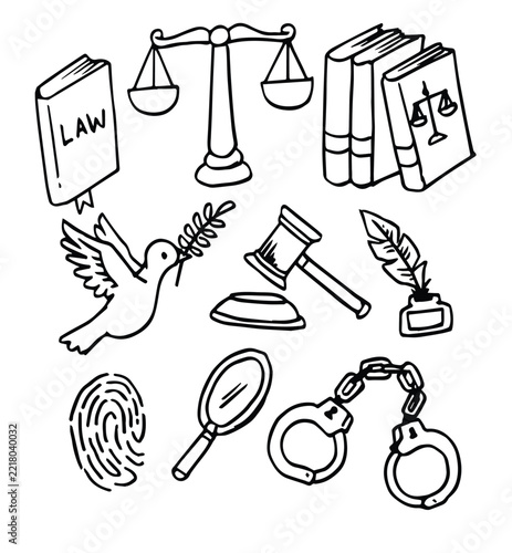 Law and Justice hand drawn Elements Set