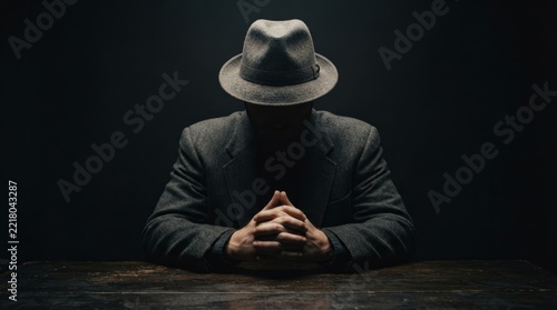 Mysterious Man in Fedora Hat, Shadowy Figure, Intrigue, Noir Style