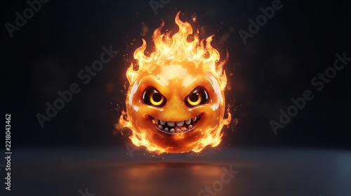 Fiery Angry Emoji Icon with Flames and Devilish Grin