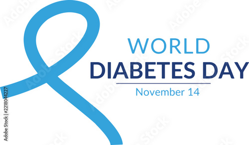 World Diabetes Day Vector Design Isolated on White Background — Blue Ribbon Awareness Symbol for Diabetes Prevention, Health Campaign, Medical Education and Celebration