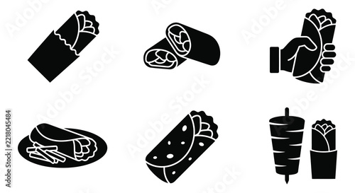 Shawarma set vector illustration depicting food preparation serving and takeout options kebab