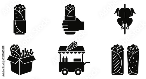 Shawarma set vector illustration depicting food preparation serving and takeout options kebab