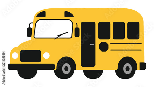 Yellow School Bus Minimalist Cartoon Vector