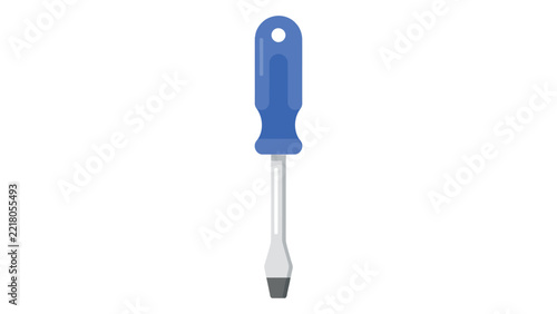 Flat Illustration Screwdriver, Blue and Gray Handle and Metal Tip