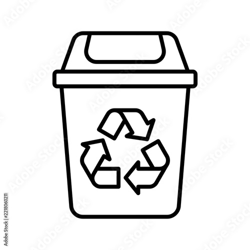Black outline vector icon of a recycling bin with a symbol