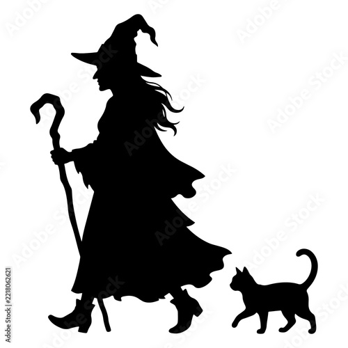 Witch and Cat Walking 