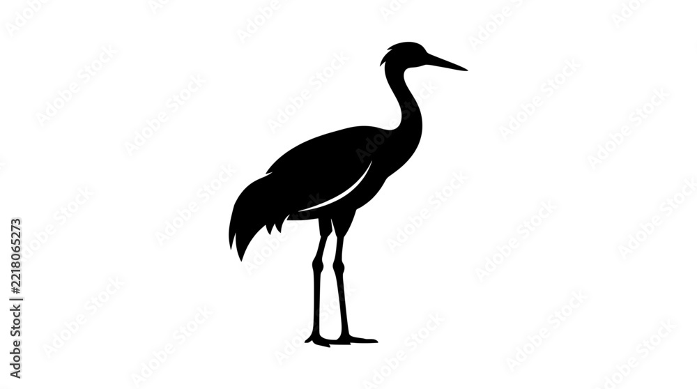 Fototapeta premium Standing Crane Silhouette Vector Black Icon Isolated on White Background