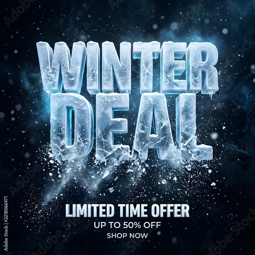 Winter deal ice typography banner with limited time offer and fifty