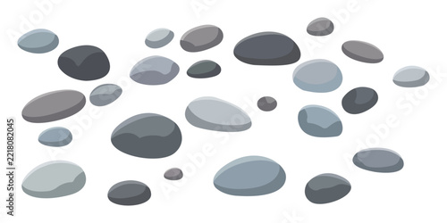 Set of smooth river stones and pebbles