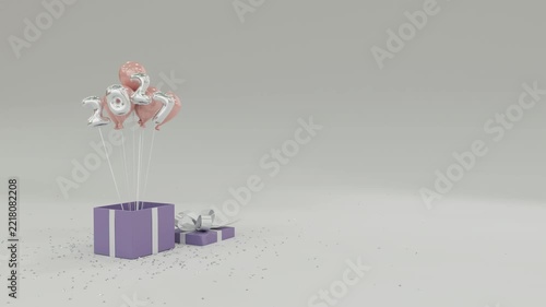 New Year 2027 Balloon Reveal from Gift Box Lilac & Chrome Festive Celebration Animation with Copy Space.