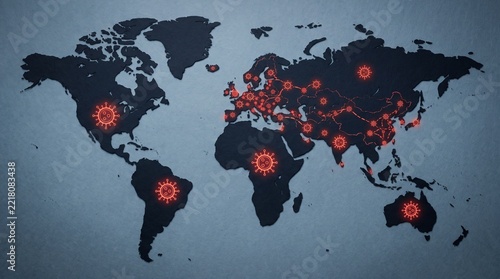 Epidemiology: Global plague outbreak spreading across world map through international transmission routes