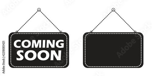Coming soon hanging store sign design Vector