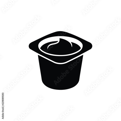 Minimalist black trash bin vector icon, open lid with swirl pattern, simple waste container symbol, bold flat design for UI