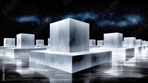 field of soft waves passing through angular structures, contrasting smooth and rigid textures, subtle reflections, contemporary aesthetic