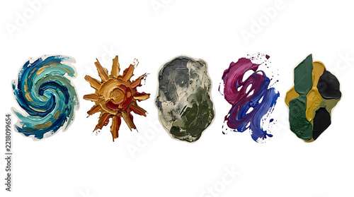 Five elemental stones representing water fire earth air and spirit energy