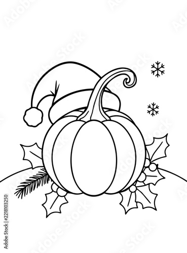 coloring page line art christmas pumpkin icon set black vector