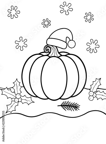 coloring page line art christmas pumpkin icon set black vector