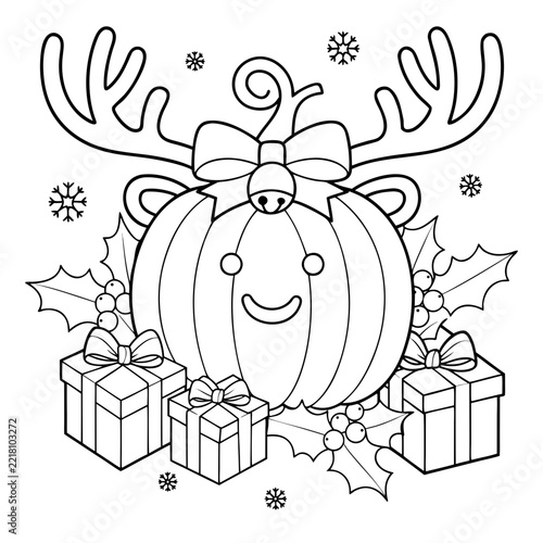 coloring page line art christmas pumpkin icon set black vector