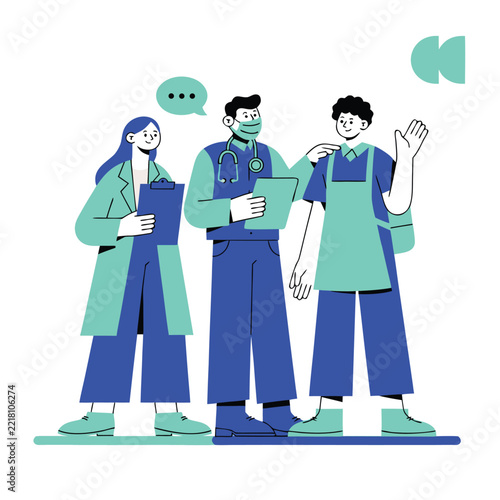 Doctor and medical team consulting patient flat vector illustration