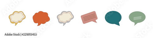 Collection of stylized comic speech bubbles in warm and cool tones for design.