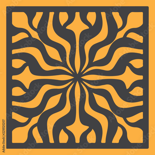 Abstract geometric pattern with yellow and black swirls