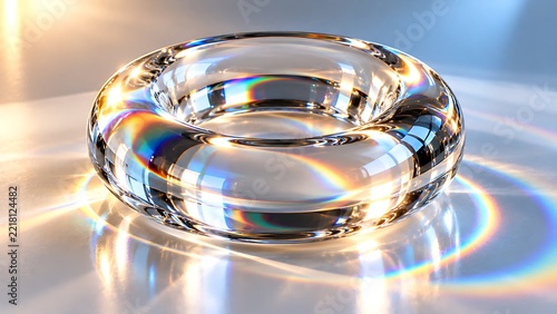 Heavy Optic Glass Torus Ring with Internal Rainbow Light Caustics
