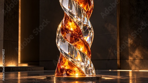 Abstract Twisted Pillar of Glowing Molten Amber and Clear Glass