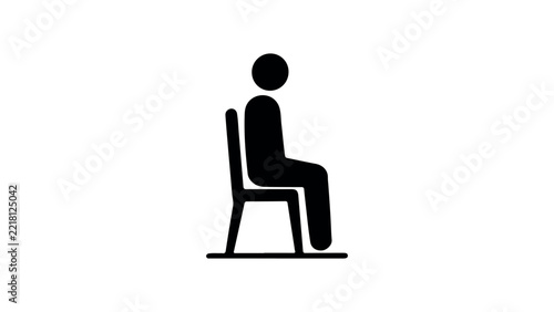 Person sitting on chair black icon for office furniture or waiting area design concept ui.