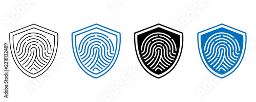 Fingerprint Shield Security Icons Collection, Biometric Protection Vector Set
