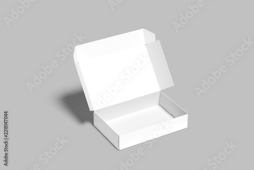Open white cardboard box mockup on grey background