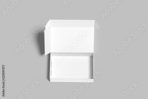 Open white cardboard box mockup on grey background
