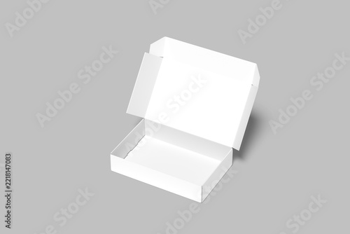 Open white cardboard box mockup on grey background