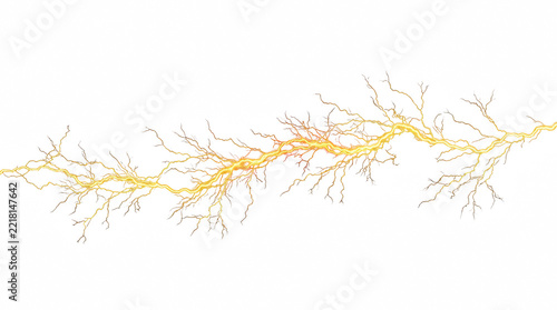 Golden electrical discharge branching across a luminous sky during a storm concept Isolated on transparent background