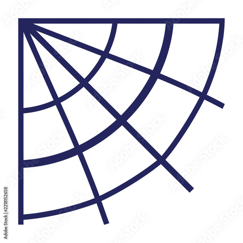 Blue geometric grid pattern with curved lines forming abstract quadrant design on white background