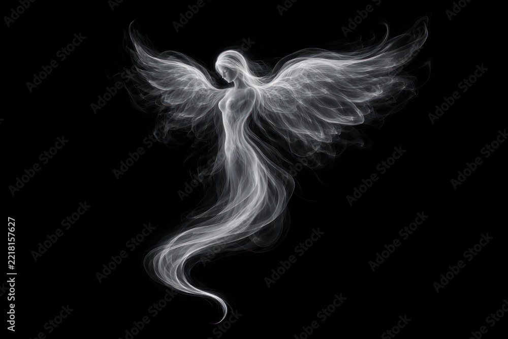 Fototapeta premium Ethereal smoke angel silhouette illustration.
