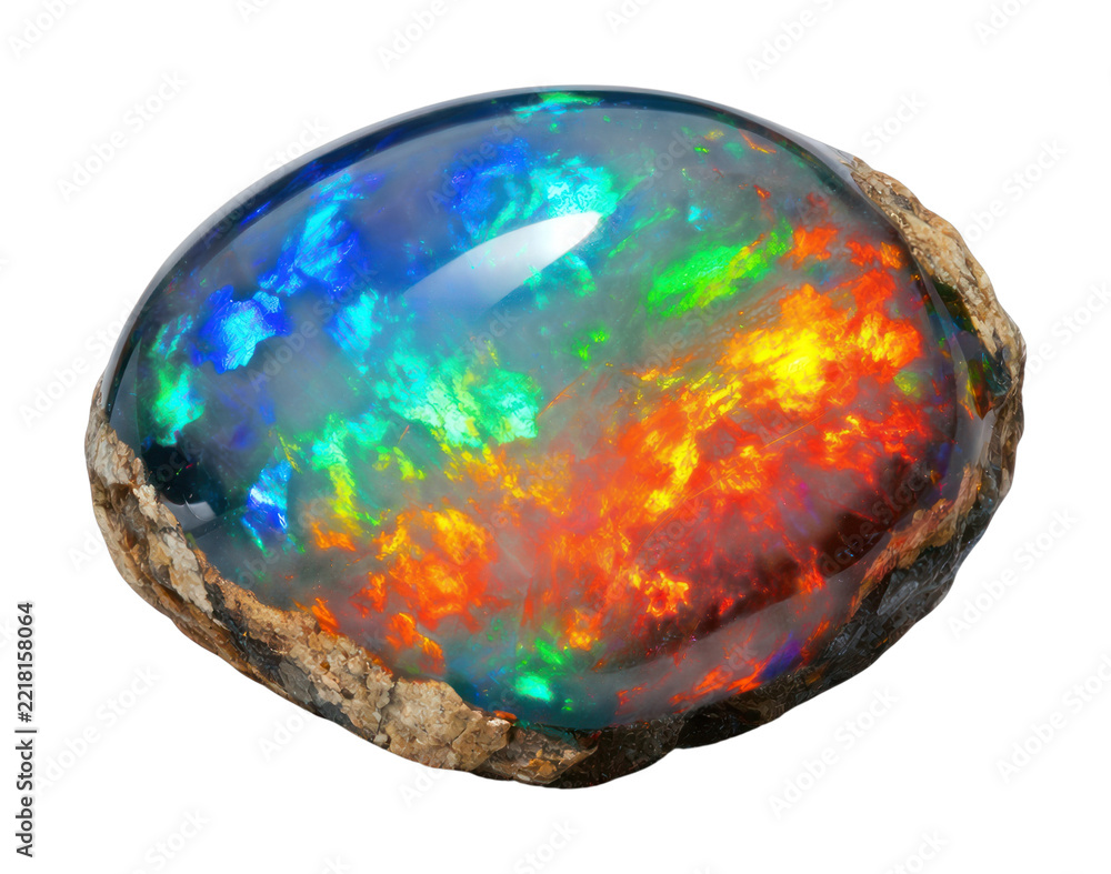 Fototapeta premium Vibrant opal gemstone PNG with a transparent background, showcasing fiery colors.