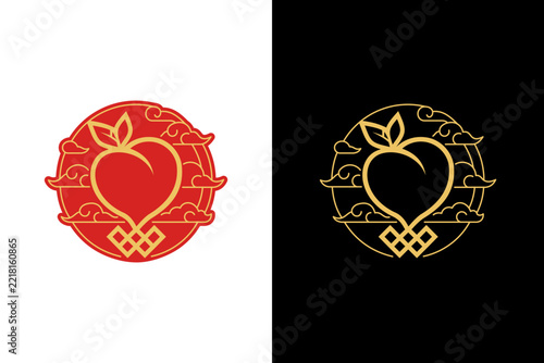 Peach longevity abstract logo - chinese blessing icon