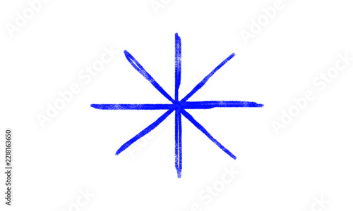 Handdrawn blue eightpointed star symbol isolated on transparent background