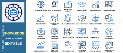  Knowledge Education Vector Line Icon Set Bundle.