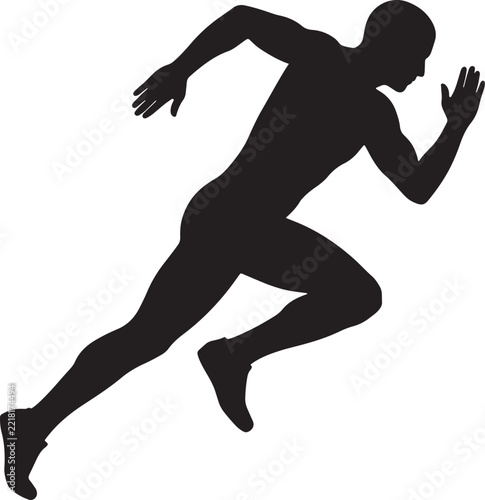 Black silhouette of a male athlete running fast isolated on a white