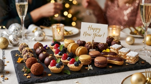 Happy New Year gourmet dessert platter for guests