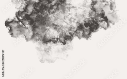 Detailed Dark Grey Smoke Cloud Isolated on Transparent Background for Design Overlay