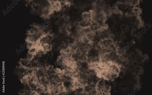 Dramatic Dark Brown Smoke and Dust Cloud Isolated on Black Background